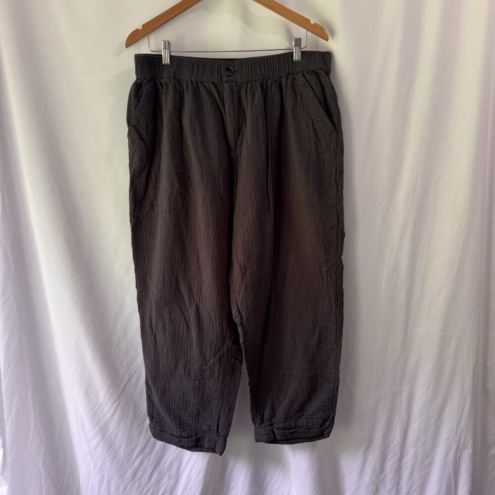 Pact Pants Womens XL Black Organic Cotton Stretch Cropped Baggy Capris Comfort